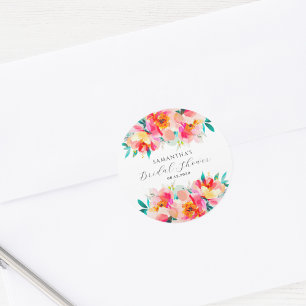 Sticker Rond Déversoir de mariage aquarelle florale rose modern