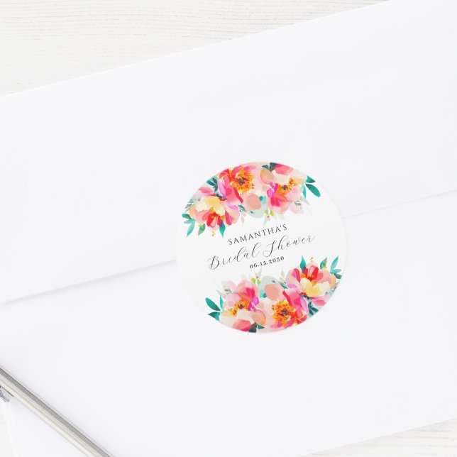Sticker Rond Déversoir de mariage aquarelle florale rose modern (Créateur téléchargé)