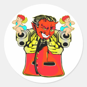 Sticker Rond Devil, Angel & Guns Tattoo