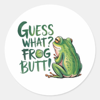 Sticker Rond "Devine Quel Cul de Grenouille" Blague Drôle et Id