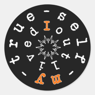 Sticker Rond Devise existentielle : J'ai survécu à mon vrai moi