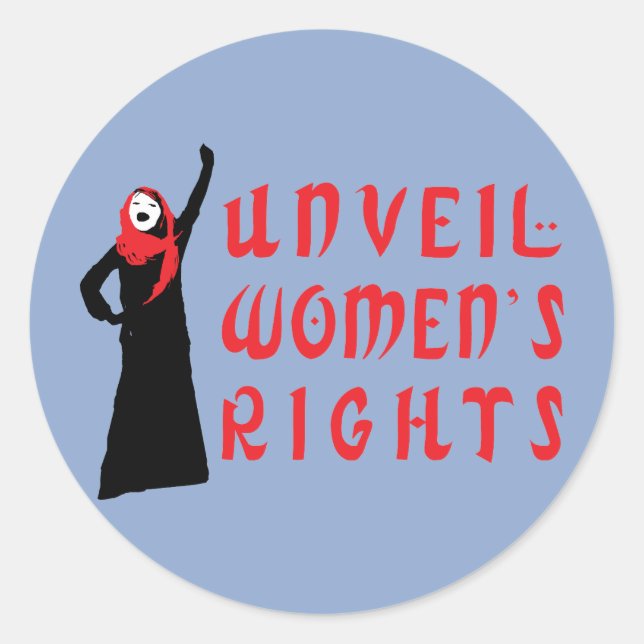 Sticker Rond Dévoiler les droits des femmes musulmanes (Devant)