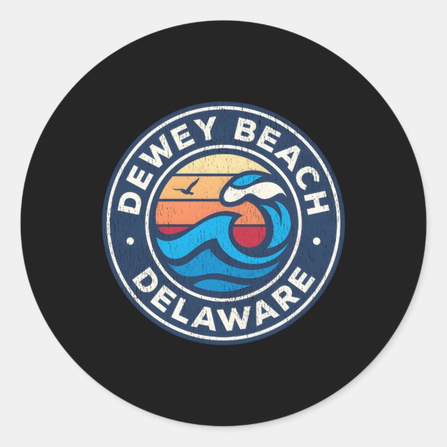 Sticker Rond Dewey Beach Delaware De Nautical Waves (Devant)