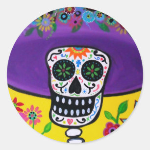 STICKER ROND DIA DE LOS MUERTOS CATRINA