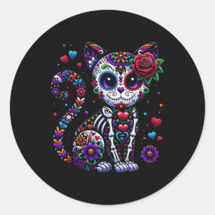 Sticker Rond Dia De Los Muertos Cinco De Mayo Cat Crâne à sucre