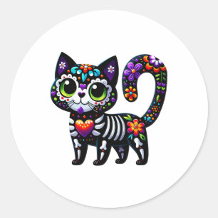 Sticker Rond Dia De Los Muertos Cinco De Mayo Cat Crâne à sucre