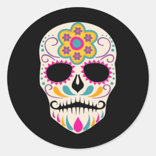 Sticker Rond Dia De Los Muertos Crâne à sucre Espagnol Jour de