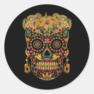 Sticker Rond Dia De Los Muertos Crâne à sucre La Catrina Hallow
