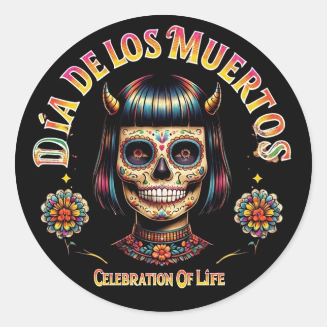 Sticker Rond Dia De Los Muertos Crâne de Sucre Ballon - Sur mes (Devant)
