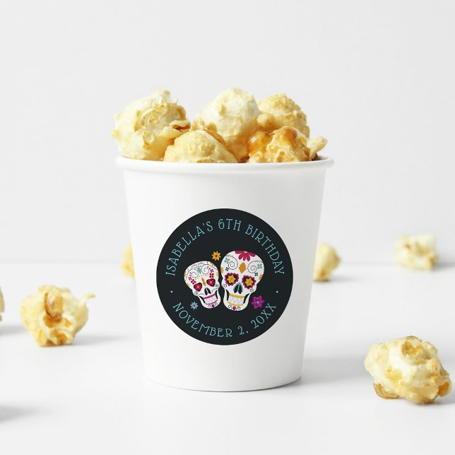 Sticker Rond Dia de los Muertos Crânes à sucre fête d'anniversa (Créateur téléchargé)