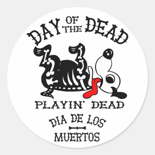 Sticker Rond dia de los muertos jouer l'autocollant chien mort (Devant)