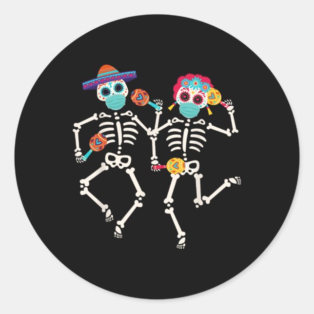 Sticker Rond Dia De Los Muertos Jour De La Danse Du Crâne Morte (Devant)
