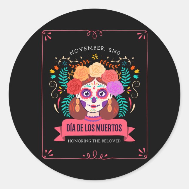 Sticker Rond Dia de los muertos jour des morts (Devant)
