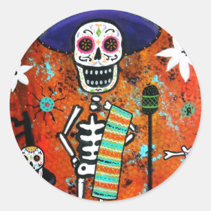 STICKER ROND DIA DE LOS MUERTOS MARIACHI