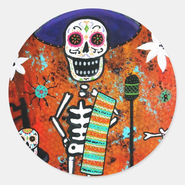 STICKER ROND DIA DE LOS MUERTOS MARIACHI (Devant)