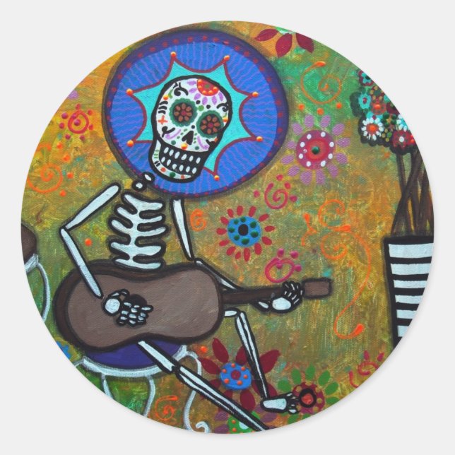 STICKER ROND DIA DE LOS MUERTOS MUSIKERO (Devant)