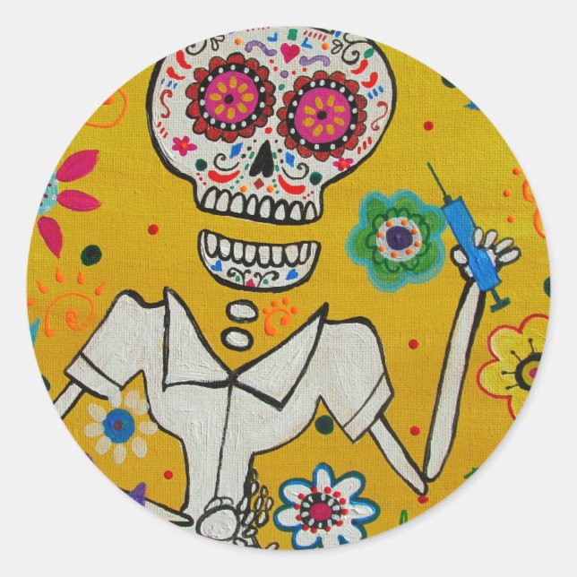 Sticker Rond Dia de los Muertos Nurse (Devant)