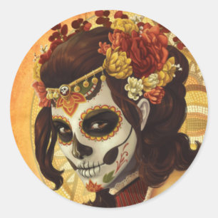 Sticker Rond Dia De Los Muertos Throw Pillow