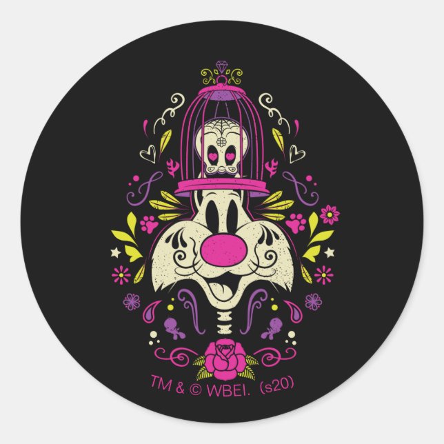 Sticker Rond Día De Los Muertos TWEETY™ & SYLVESTER™ (Devant)