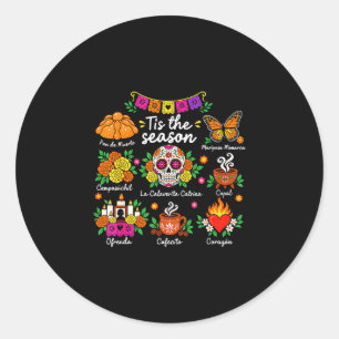 Sticker Rond Dia de muerto c'est la saison jour des morts sucre