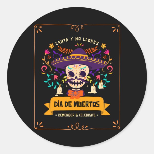 Sticker Rond Dia de muertos Jour du crâne des morts (Devant)