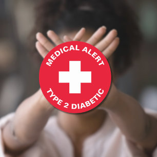 Sticker Rond Diabète Alerte Médicale Type 2 Diabétique Rouge