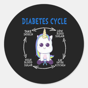Sticker Rond Diabète Cycle amusant Unicorne bleu Diabète Sensib
