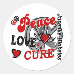 Sticker Rond Diabète de type 1 du traitement 2 d'amour de paix