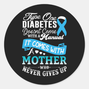 Sticker Rond Diabète de type un pour Mère Bleu Ruban Diabétique