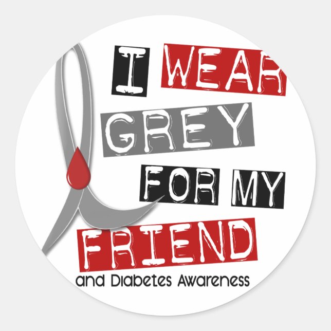 Sticker Rond Diabète Je Porte Du Gris Pour Mon Ami 43 (Devant)