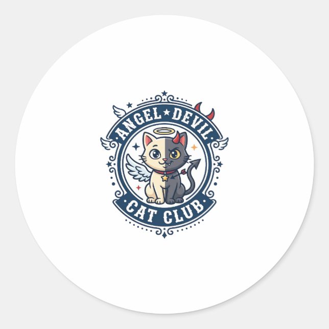 Sticker Rond Diable Ange Chat Idée Cadeau pour Maman Chat - Dia (Devant)