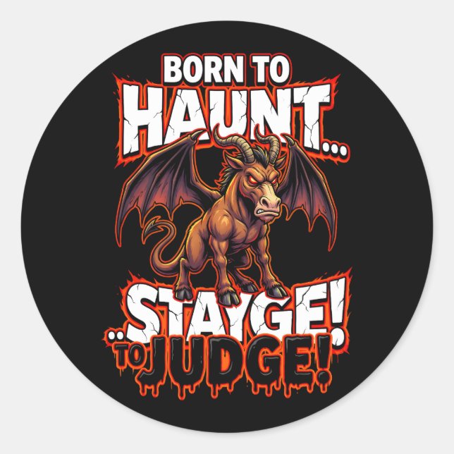 Sticker Rond Diable de Jersey Né pour Hanter Humour de Cryptide (Devant)