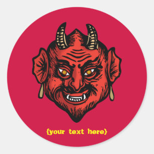 Sticker Rond Diable rouge patiné avec cornes