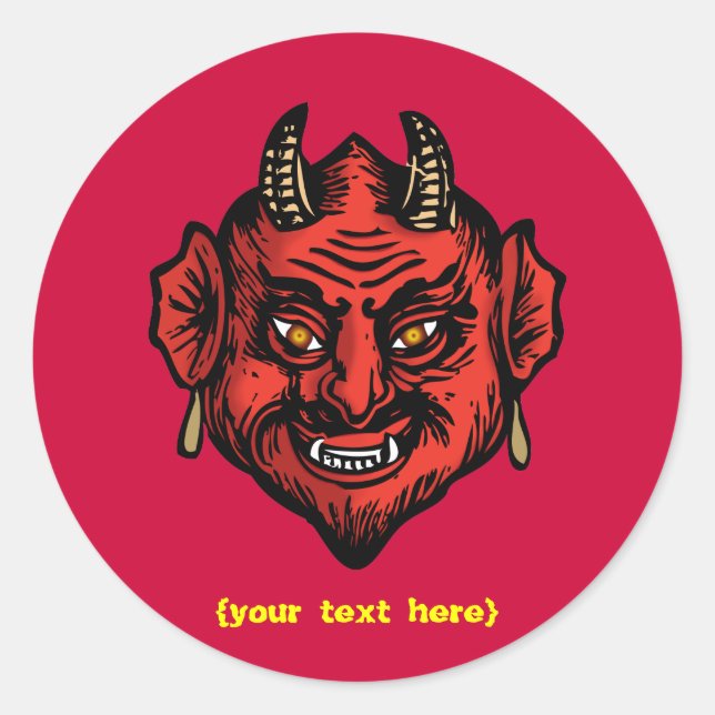 Sticker Rond Diable rouge patiné avec cornes (Devant)