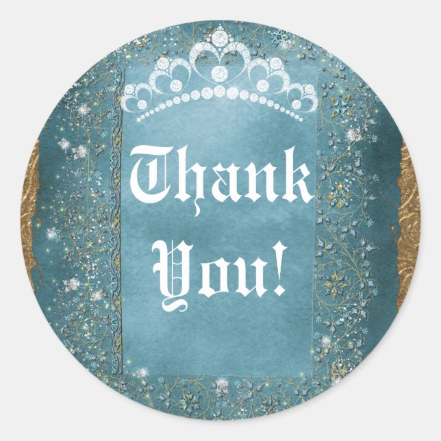 Sticker Rond Diadème à motifs en cascade Teal Sparkle & Gold Di (Devant)