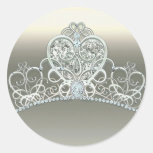 Sticker Rond Diadème Anniversaire Princesse Ivory Platine Coeur