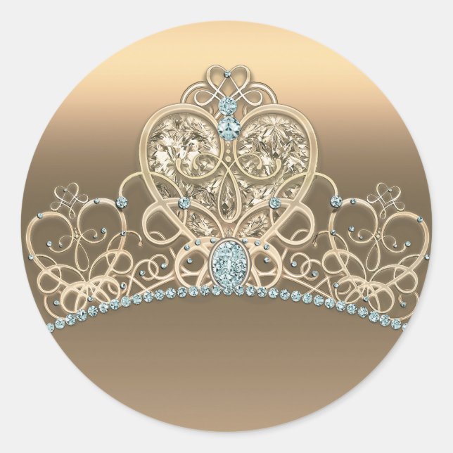 Sticker Rond Diadème de princesse en or pour fête d'anniversair (Devant)