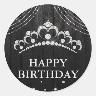 Sticker Rond Diadème en titane diamant noir argent Joyeux Anniv