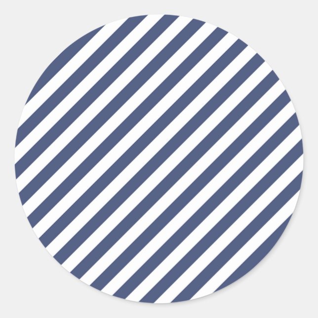 Sticker Rond Diagonal navy blue and white stripes pattern (Devant)