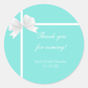 Sticker Rond Diamant Bleu Turquoise & Nœud Favori Faveur Modern