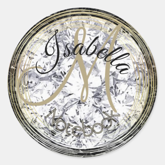 Sticker Rond Diamant Et Cristal Noir Monogrammes (Devant)