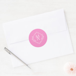 Sticker Rond Diamant Floral Monogramme Mariage rose
