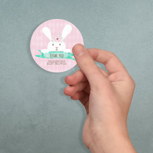 Sticker Rond Diamant rose Baby shower floral lapin