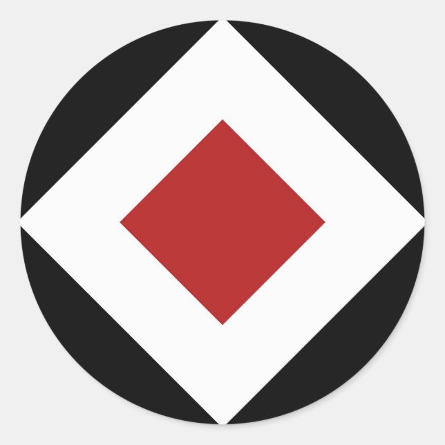 Sticker Rond Diamant rouge, Bordure blanche en gras sur noir (Devant)