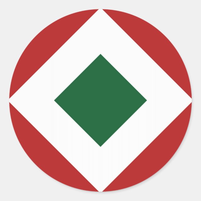 Sticker Rond Diamant vert, Bordure blanche gras sur Rouge (Devant)