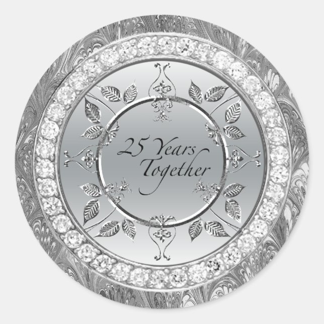 Sticker Rond Diamants 25e anniversaire Mariage d'argent 25 ans (Devant)