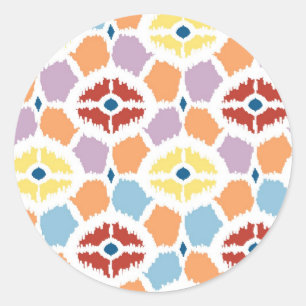 Sticker Rond Diamants colorés ikat géométrique