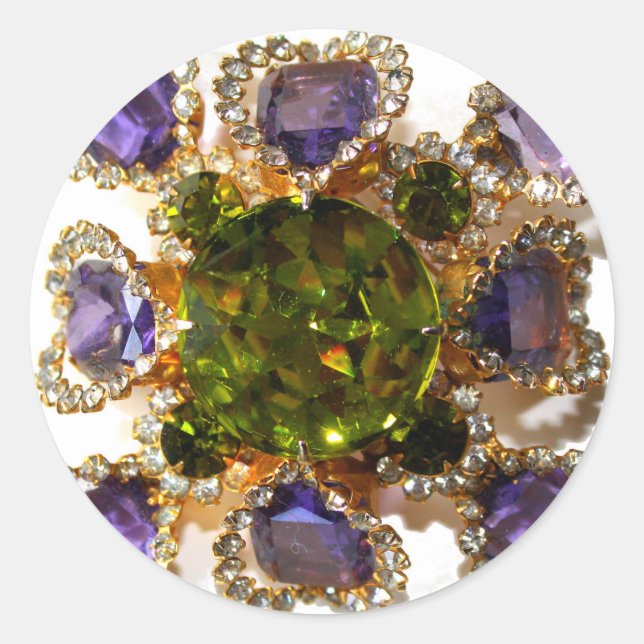 Sticker Rond Diamants d'améthyste violet Emeralds bijoux (Devant)