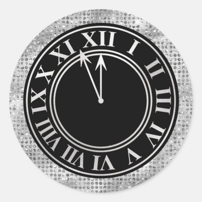 Sticker Rond Diamants d'argent glamour Horloge du Nouvel An (Devant)