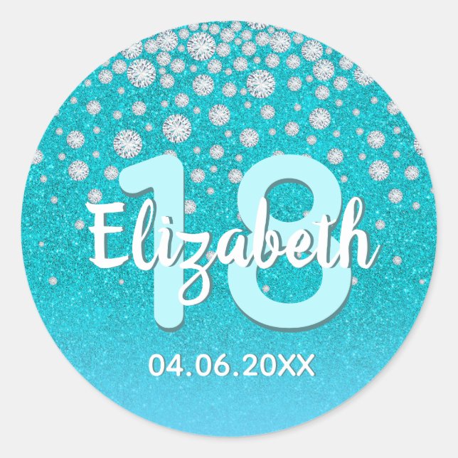 Sticker Rond Diamants de 18e anniversaire parties scintillant b (Devant)